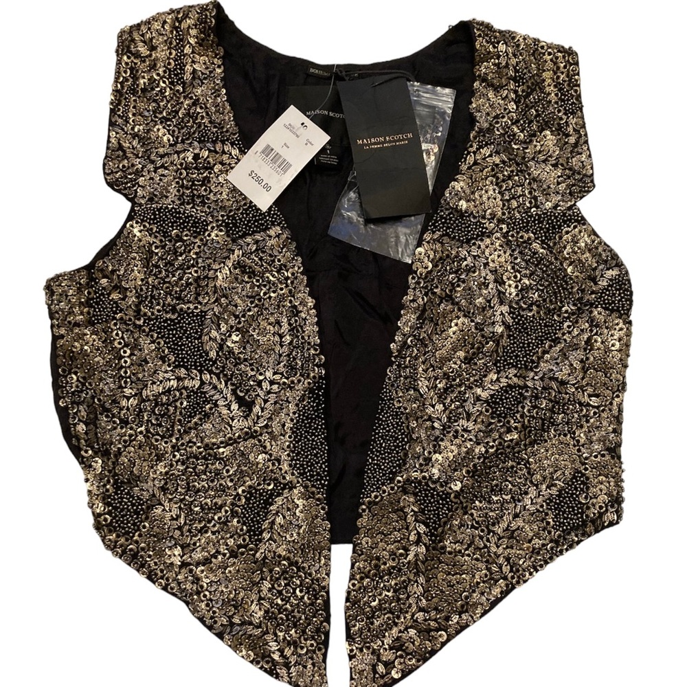 Scotch & Soda Black and Gold Embellished Vest